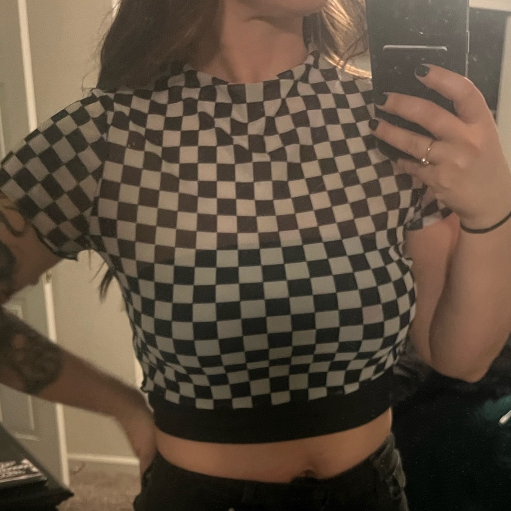 Checkered Sheer Top - Picture 2 of 3